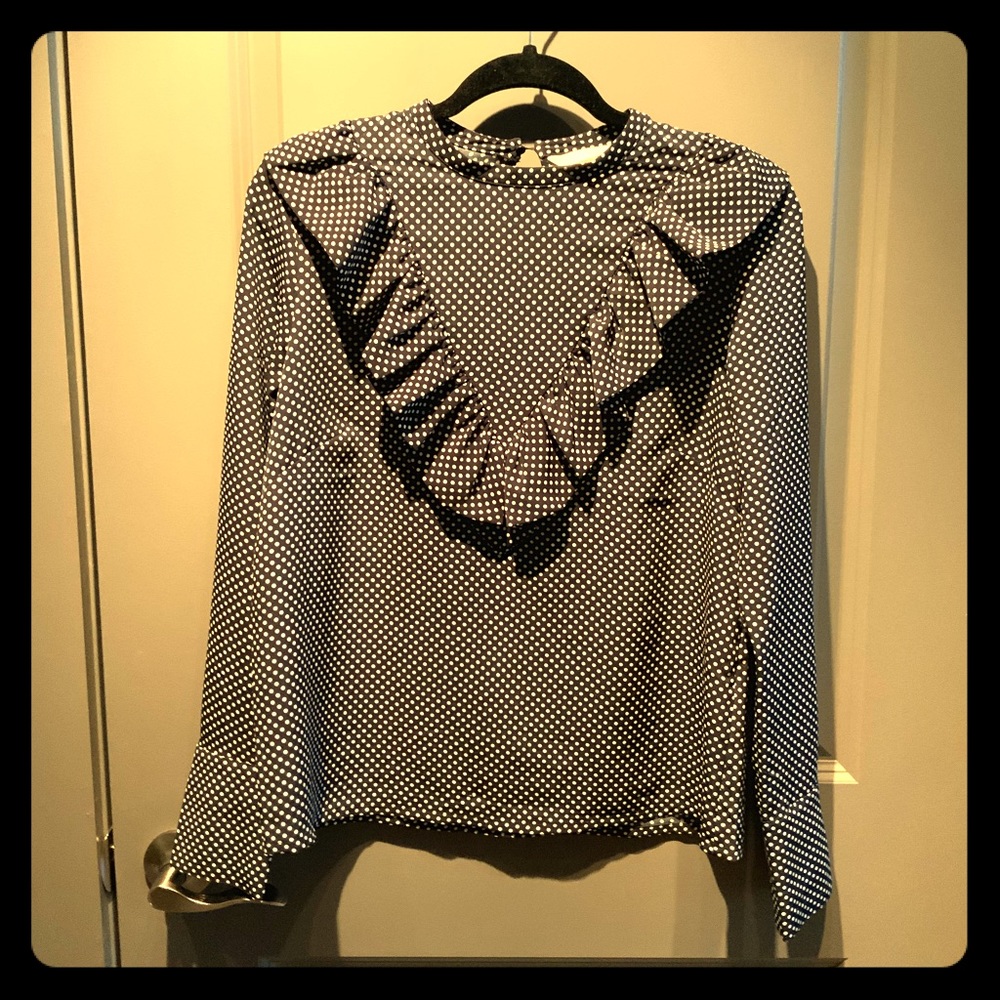 HM navy polka dot ruffle blouse